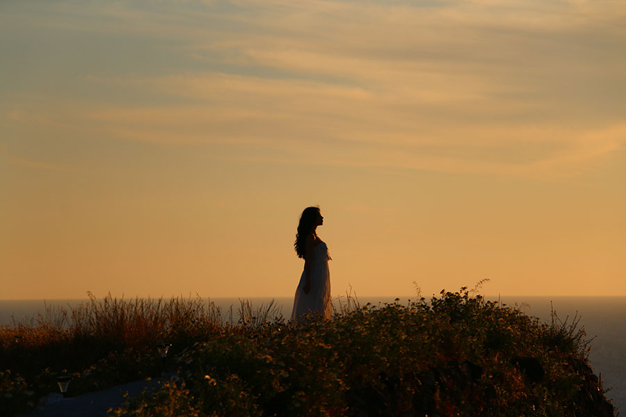 Silhouette at sunset over the Aegean Sea